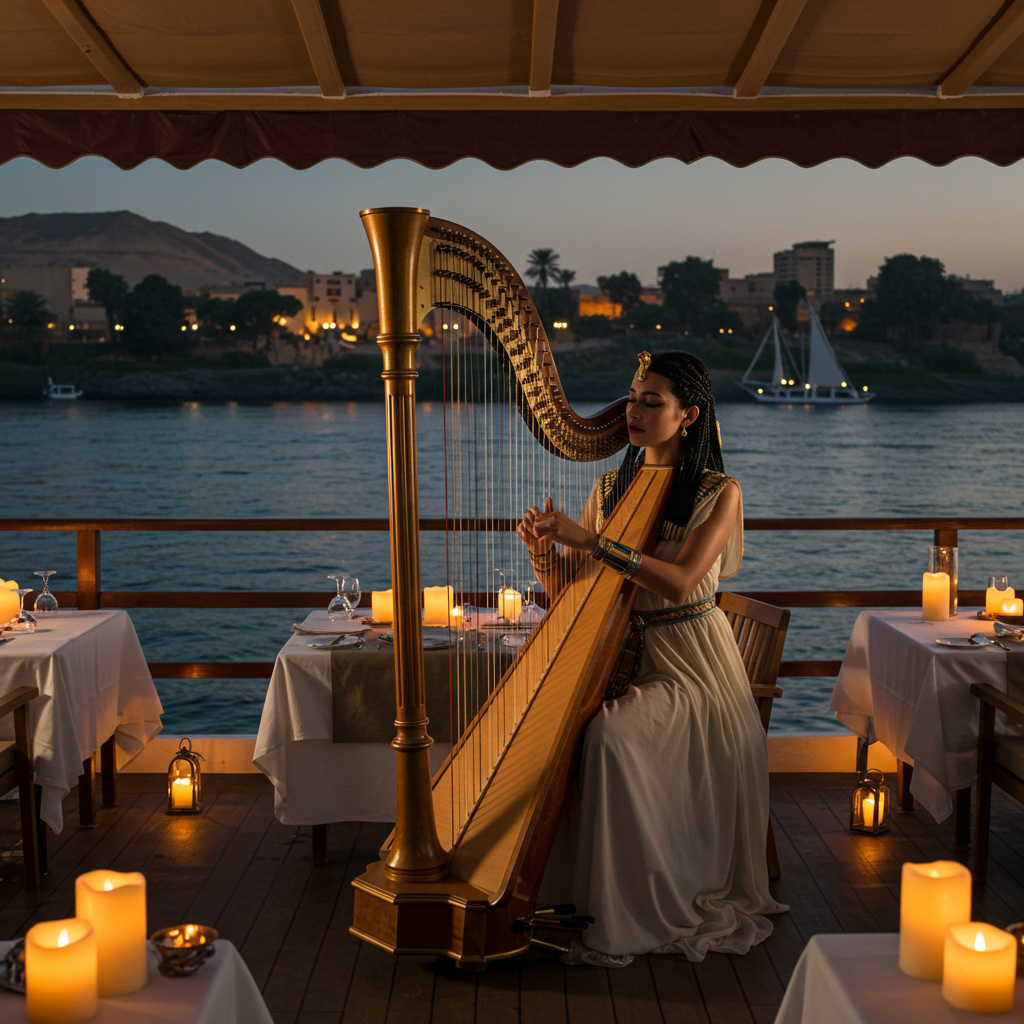Egyptian woman playing harp harp music